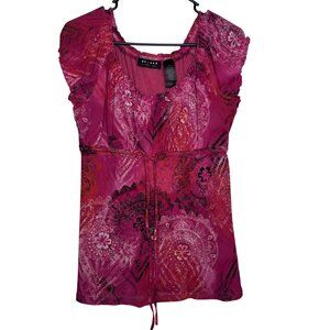 Y2K Excess By Liz Claiborne Pink Paisley geometric print Babydoll Top Women Sz M
